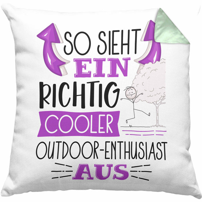 So Sieht Ein Richtig Cooler Outdoor-Enthusiast Aus Geschenk Kissen mit Füllung 40x40 Lustiger Spruch Geschenkidee (Grau) Grün Trendation