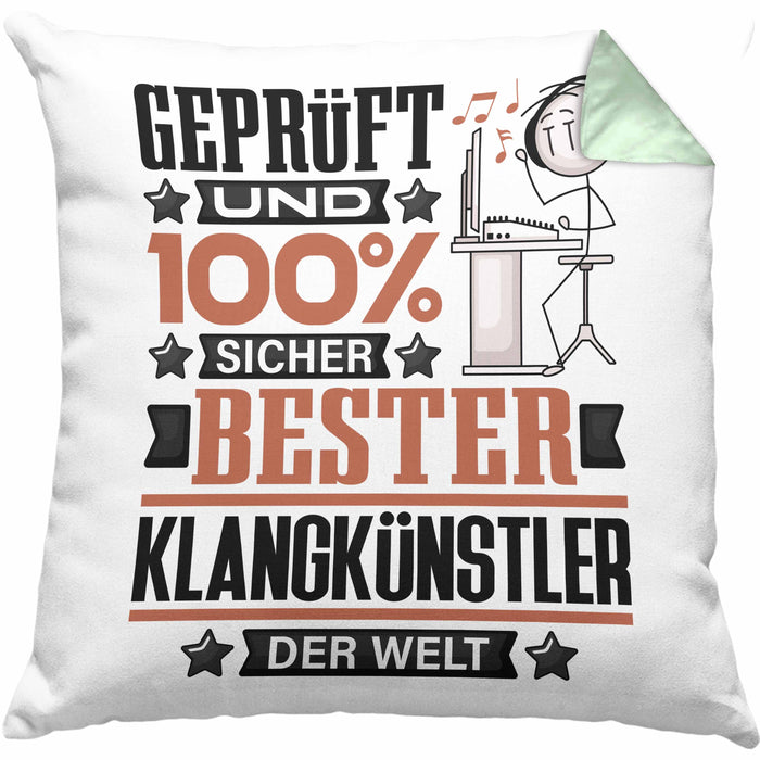 Klangkünstler Geschenk Lustiger Spruch für Klangkünstler Geschenkidee Bester Klangkünstler Der WeltKissen mit Füllung 40x40 (Grau) Grün Trendation