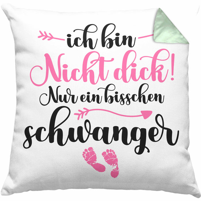 Kissen mit Füllung 40x40 Ich Bin Nicht Dick Ich Bin Schwanger Geschenk Überraschung Schwangerschaftsverkündung (Grau) Grün Trendation