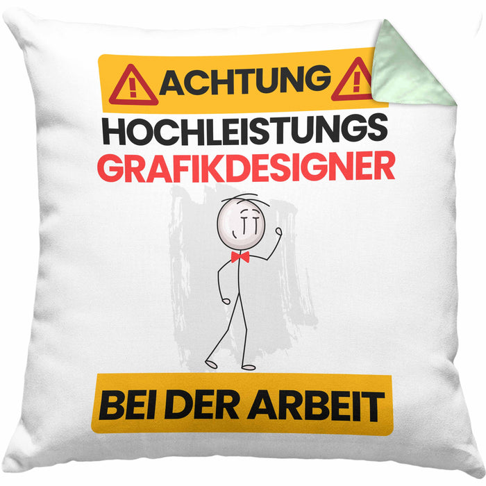 Grafikdesigner Kissen mit Füllung 40x40 Geschenk Lustiger Spruch Geschenkidee für Grafikdesigner Achtung Hochleistungs Grafikdesigner Bei Der Arbeit (Grau) Grün Trendation
