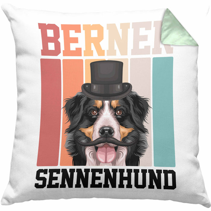 Berner Sennen Besitzer Kissen mit Füllung 40x40 Geschenk Lustiger Spruch Geschenkidee Retro Vinatge Berner Sennen (Grau) Grün Trendation