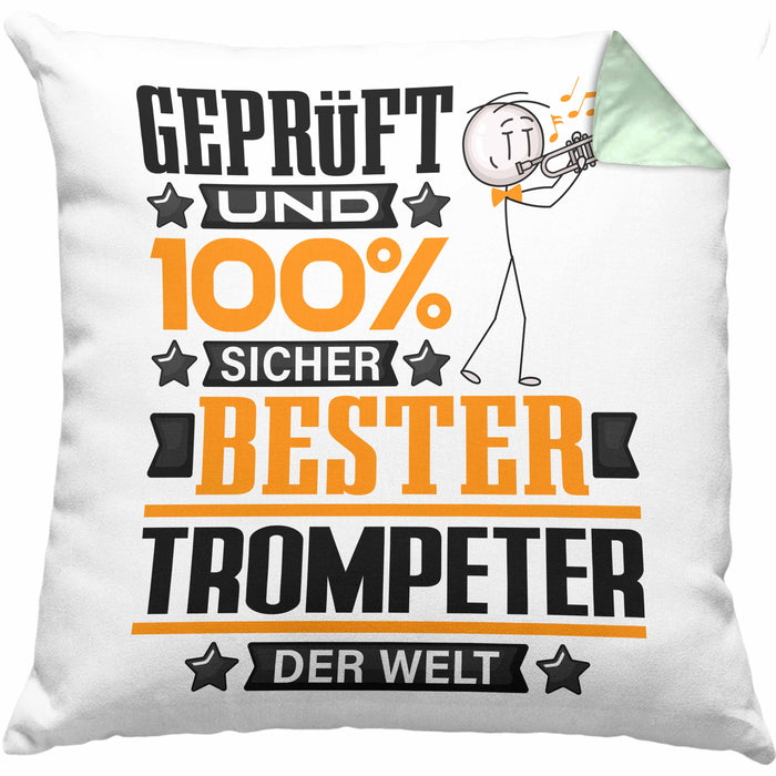 Trompeter Geschenk Lustiger Spruch für Trompeter Geschenkidee Bester Trompeter Der WeltKissen mit Füllung 40x40 (Grau) Grün Trendation