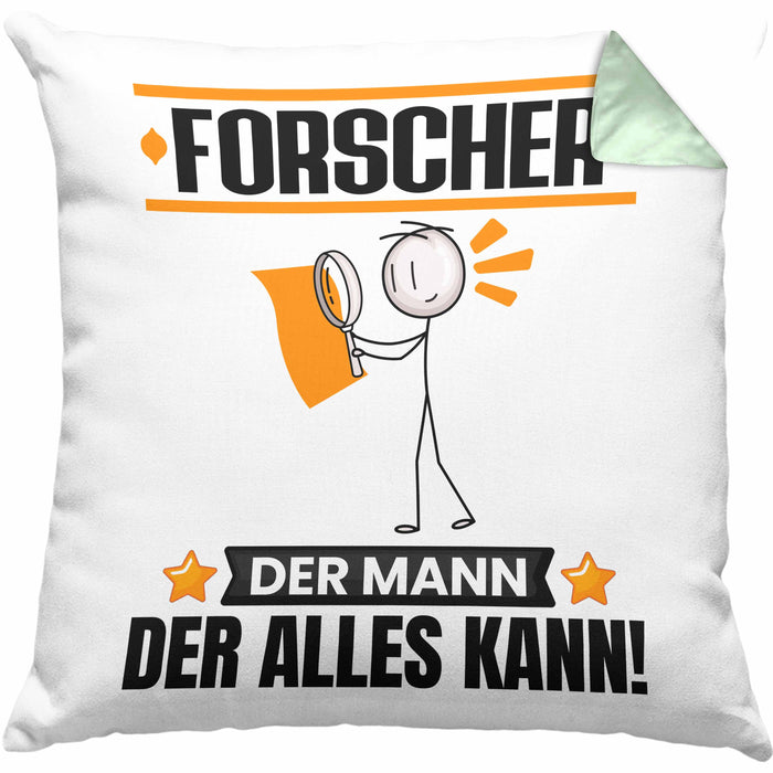Forscher Kissen mit Füllung 40x40 Geschenk für Forscher Der Mann Der Alles Kann Geschenkidee zum Geburtstag (Grau) Grün Trendation