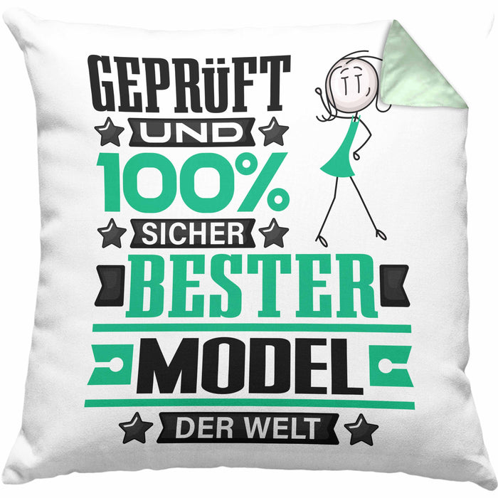 Model Geschenk Lustiger Spruch für Model Geschenkidee Bester Model Der WeltKissen mit Füllung 40x40 (Grau) Grün Trendation