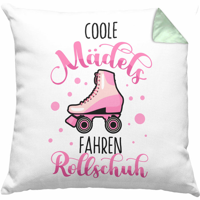 Lustige Rollschuh-Kissen mit Füllung 40x40 Geschenk für Rollschuhfahrerinnen Coole Mädels Fahren Rollschuh (Grau) Grün Trendation
