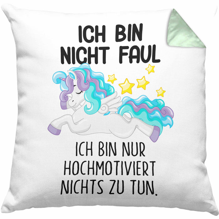 Lustige Ich Bin Nicht Faul Kissen mit Füllung 40x40 Mit Spruch Einhorn Geschenk Mama Freundin Kollegin Geschenkidee Arbeit Frauen (Grau) Grün Trendation