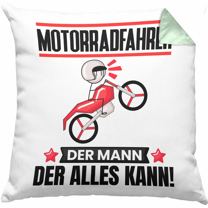 Motorradfahrer Kissen mit Füllung 40x40 Geschenk für Motorradfahrer Der Mann Der Alles Kann Geschenkidee zum Geburtstag (Grau) Grün Trendation