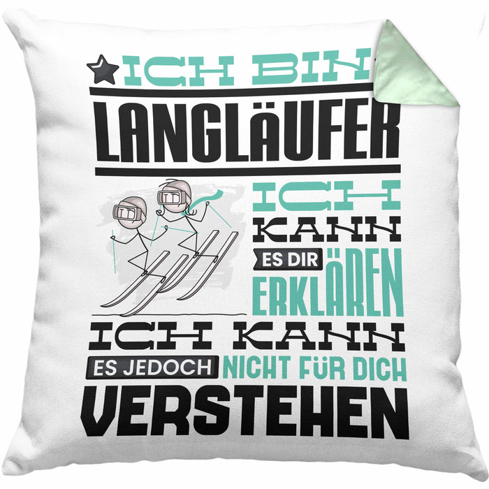 Langläufer Geschenk Kaffee-Kissen mit Füllung 40x40 Geschenkidee für Langläufer Ich Bin Langläufer Ich Kann Es Dir Erklären Jedoch Nicht Für Dich Verstehen Spruch Lustig (Grau) Grün Trendation