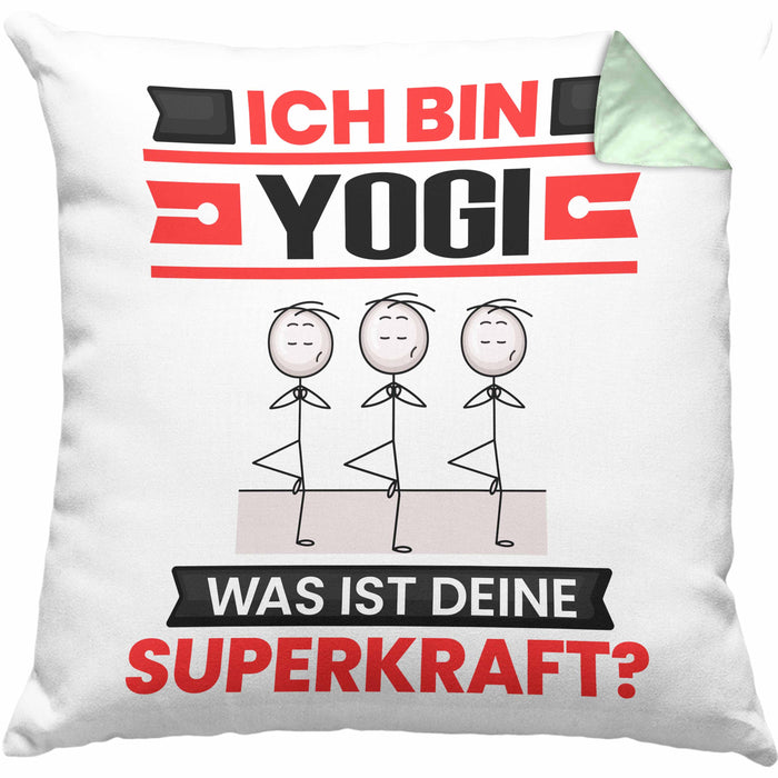 Yogi Kissen mit Füllung 40x40 Geschenk für Yogi Geburtstag Lustiger Spruch Was Ist Deine Superkraft (Grau) Grün Trendation