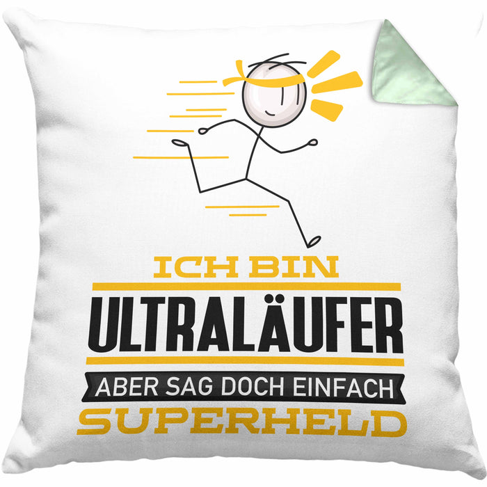 Ultraläufer Geschenk Kissen mit Füllung 40x40 Ich Bin Ultraläufer Aber Sag Doch Einfach Superheld Lustige Geschenkdiee für Ultraläufer (Grau) Grün Trendation