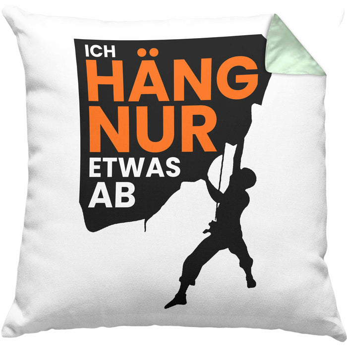 Lustige Kletter-Kissen mit Füllung 40x40 "Ich häng nur etwas ab" Geschenkidee für Boulder- und Kletter-Fans (Grau) Grün Trendation
