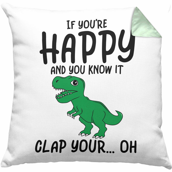 T-Rex Dino Kissen mit Füllung 40x40 Geschenk Wenn Du Glücklich Bist Und Du Es Weißt Klatsche Geschenkidee Dinosaurier Fans (Grau) Grün Trendation