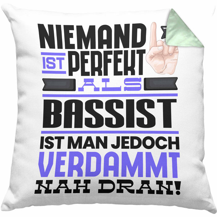Bassist Geschenk Kissen mit Füllung 40x40 Lustige Geschenkidee für Bassist Geburtstag Niemand Ist Perfekt Aber Als Bassist Ist Man Nah Dran (Grau) Grün Trendation