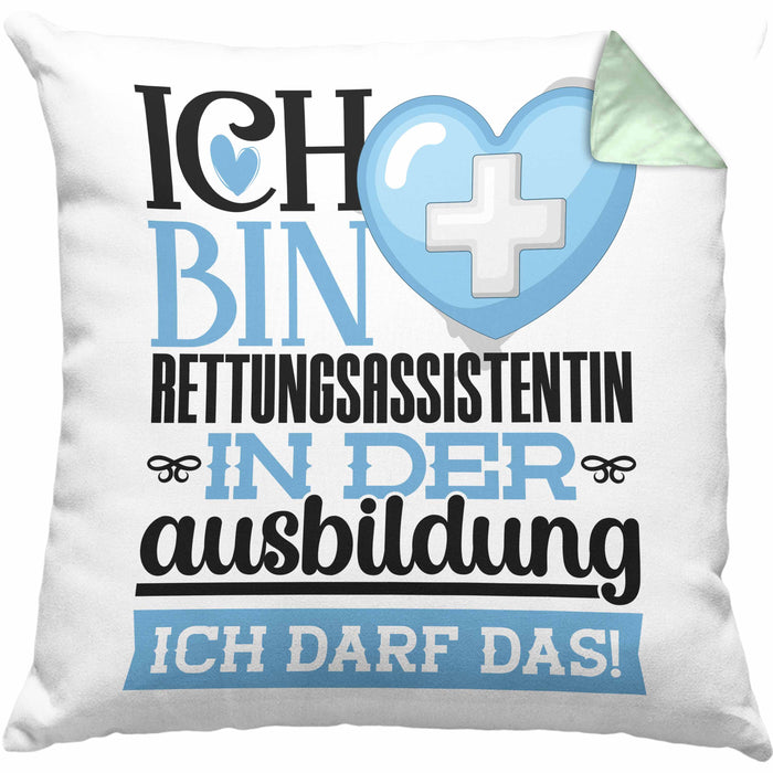 Rettungsassistentin Ausbildung Start Geschenk Kissen mit Füllung 40x40 Ich Bin Rettungsassistentin In Der Ausbildung Ich Darf Das Geschenkidee (Grau) Grün Trendation
