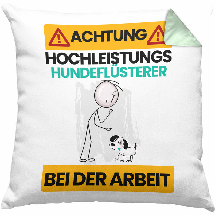 Hundeflüsterer Kissen mit Füllung 40x40 Geschenk Lustiger Spruch Geschenkidee für Hundeflüsterer Achtung Hochleistungs Hundeflüsterer Bei Der Arbeit (Grau) Grün Trendation