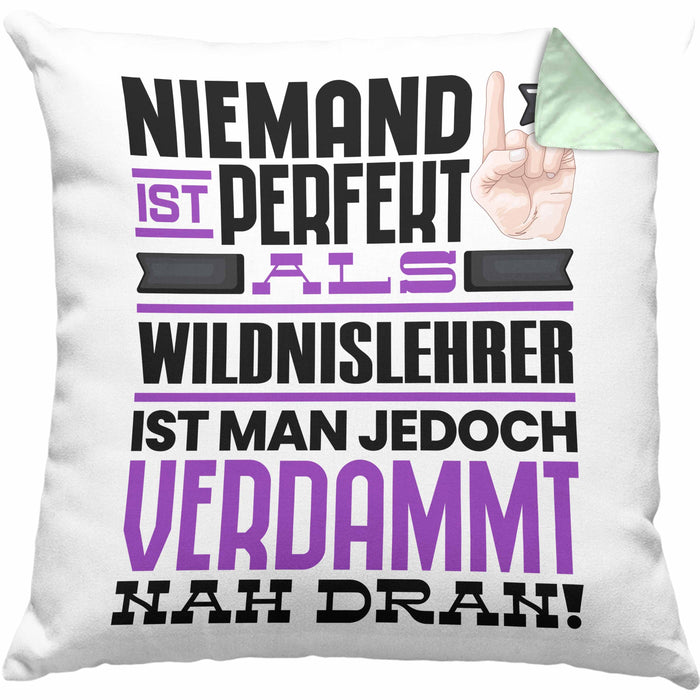 Wildnislehrer Geschenk Kissen mit Füllung 40x40 Lustige Geschenkidee für Wildnislehrer Geburtstag Niemand Ist Perfekt Aber Als Wildnislehrer Ist Man Nah Dran (Grau) Grün Trendation