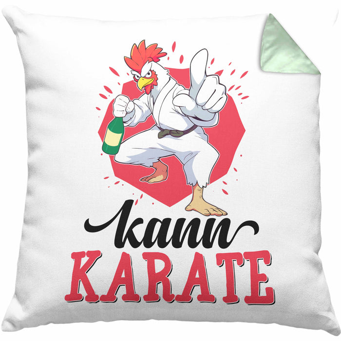 Huhn Kissen mit Füllung 40x40 Geschenk Huhn Kann Karate Geschenkidee Humor (Grau) Grün Trendation