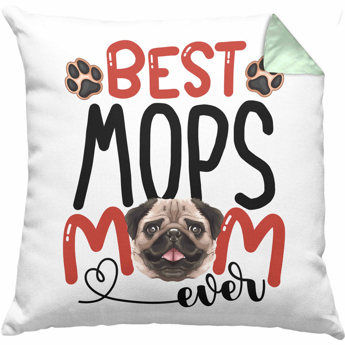 Mops Mom Besitzerin Kissen mit Füllung 40x40 Geschenk Lustiger Spruch Geschenkidee Besitzerin Mops Mama (Grau) Grün Trendation