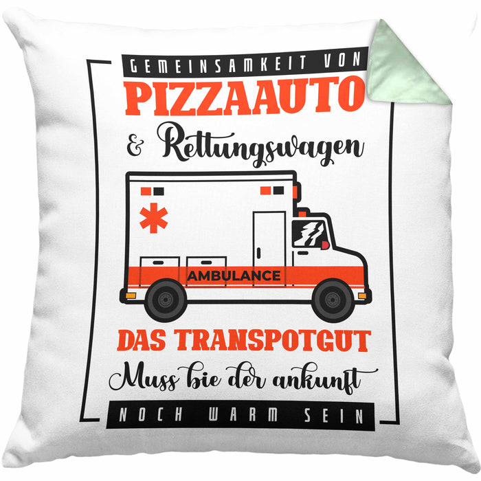 Pizzaauto Rettungswagen Spruch Kissen mit Füllung 40x40 Geschenk Lustiger Gag Spaß (Grau) Grün Trendation