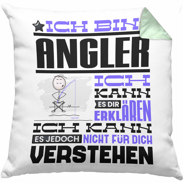 Angler Geschenk Kaffee-Kissen mit Füllung 40x40 Geschenkidee für Angler Ich Bin Angler Ich Kann Es Dir Erklären Jedoch Nicht Für Dich Verstehen Spruch Lustig (Grau) Grün Trendation