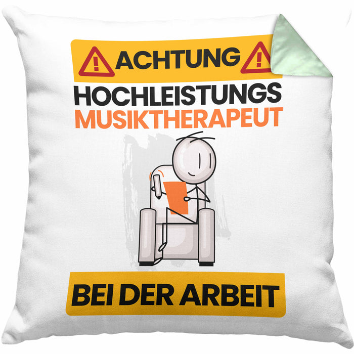 Musiktherapeut Kissen mit Füllung 40x40 Geschenk Lustiger Spruch Geschenkidee für Musiktherapeut Achtung Hochleistungs Musiktherapeut Bei Der Arbeit (Grau) Grün Trendation