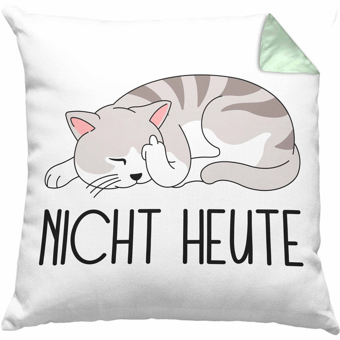 Katze Mittelfinger Kissen mit Füllung 40x40 Geschenk Muffel Nicht Heute Kollegin Frauen (Grau) Grün Trendation