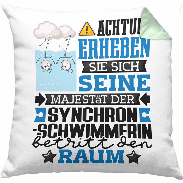 Synchronschwimmerin Geschenk Kissen mit Füllung 40x40 Lustiger Spruch Erheben Sie Sich Der Synchronschwimmerin Betritt den Raum (Grau) Grün Trendation