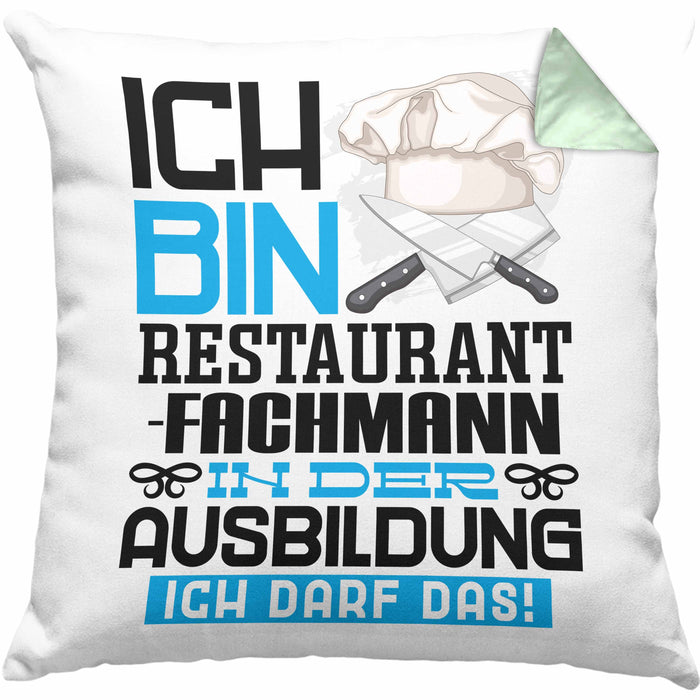 Restaurantfachmann Ausbildung Kissen mit Füllung 40x40 Geschenk Ich Bin Restaurantfachmann In Der Ausbildung Ich Darf Das Geschenkidee Spruch (Grau) Grün Trendation