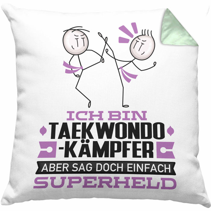 Taekwondo-Kämpfer Geschenk Kissen mit Füllung 40x40 Ich Bin Taekwondo-Kämpfer Aber Sag Doch Einfach Superheld Lustige Geschenkdiee für Taekwondo-Kämpfer (Grau) Grün Trendation