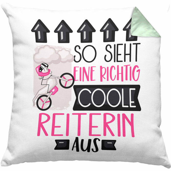 Reiterin Geschenk Kissen mit Füllung 40x40 Lustig Geschenkidee für Reiterin Geburtstag So Sieht Eine Richtig Coole Reiterin Aus Frauen Spruch (Grau) Grün Trendation