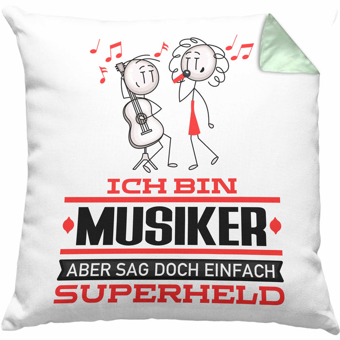 Musiker Geschenk Kissen mit Füllung 40x40 Ich Bin Musiker Aber Sag Doch Einfach Superheld Lustige Geschenkdiee für Musiker (Grau) Grün Trendation