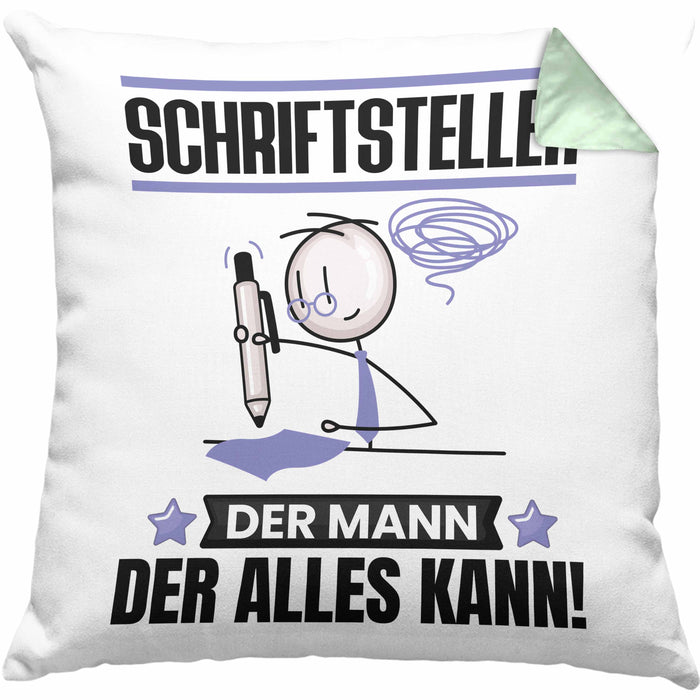 Schriftsteller Kissen mit Füllung 40x40 Geschenk für Schriftsteller Der Mann Der Alles Kann Geschenkidee zum Geburtstag (Grau) Grün Trendation