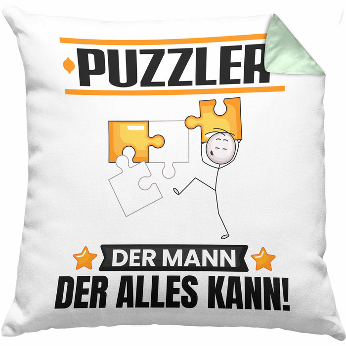 Puzzler Kissen mit Füllung 40x40 Geschenk für Puzzler Der Mann Der Alles Kann Geschenkidee zum Geburtstag (Grau) Grün Trendation