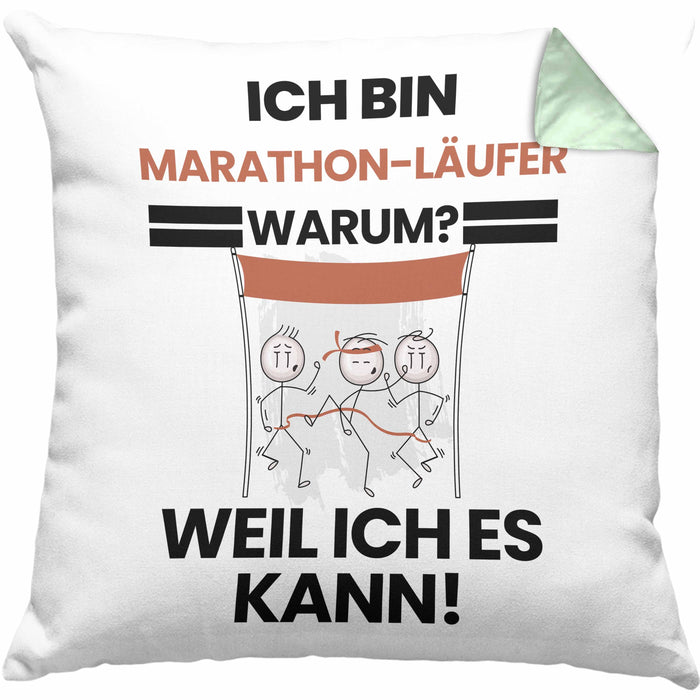 Marathonläufer Geschenk Kissen mit Füllung 40x40 Lustiger Spruch Ich Bin Marathonläufer Warum Weil Ich Es Kann Geschenkidee Bester Marathonläufer Geburtstag (Grau) Grün Trendation