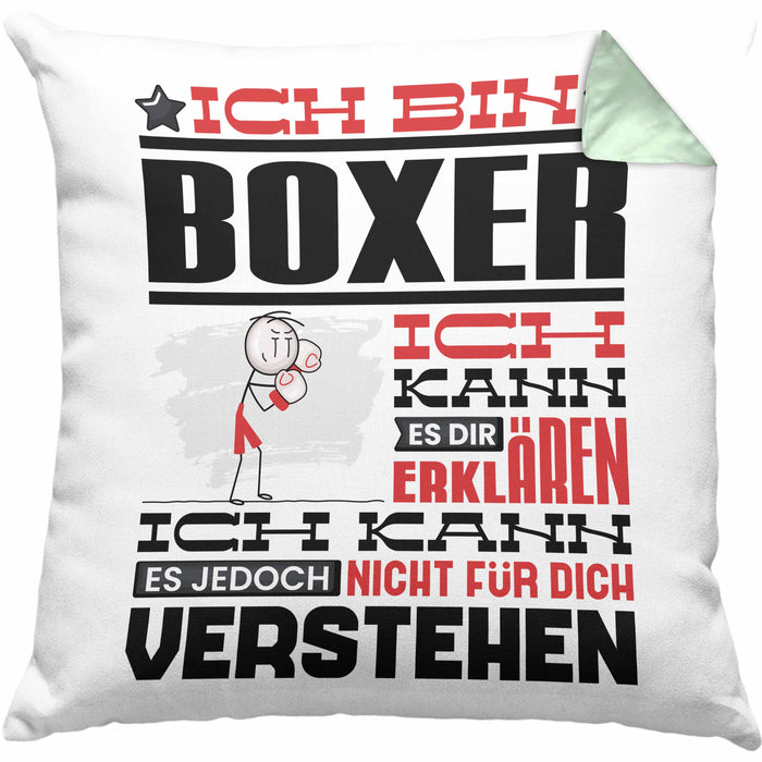 Boxer Geschenk Kaffee-Kissen mit Füllung 40x40 Geschenkidee für Boxer Ich Bin Boxer Ich Kann Es Dir Erklären Jedoch Nicht Für Dich Verstehen Spruch Lustig (Grau) Grün Trendation