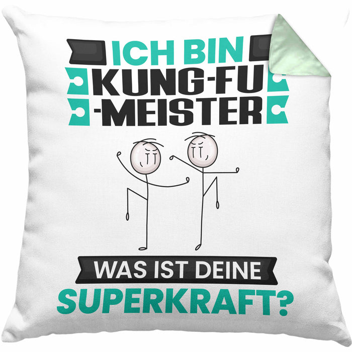 Kung-Fu-Meister Kissen mit Füllung 40x40 Geschenk für Kung-Fu-Meister Geburtstag Lustiger Spruch Was Ist Deine Superkraft (Grau) Grün Trendation