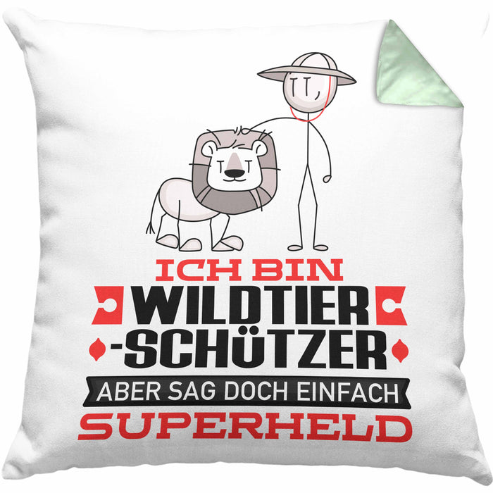 Wildtierschützer Geschenk Kissen mit Füllung 40x40 Ich Bin Wildtierschützer Aber Sag Doch Einfach Superheld Lustige Geschenkdiee für Wildtierschützer (Grau) Grün Trendation