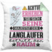 Langläufer Geschenk Kissen mit Füllung 40x40 Lustiger Spruch Erheben Sie Sich Der Langläufer Betritt den Raum (Grau) Grün Trendation