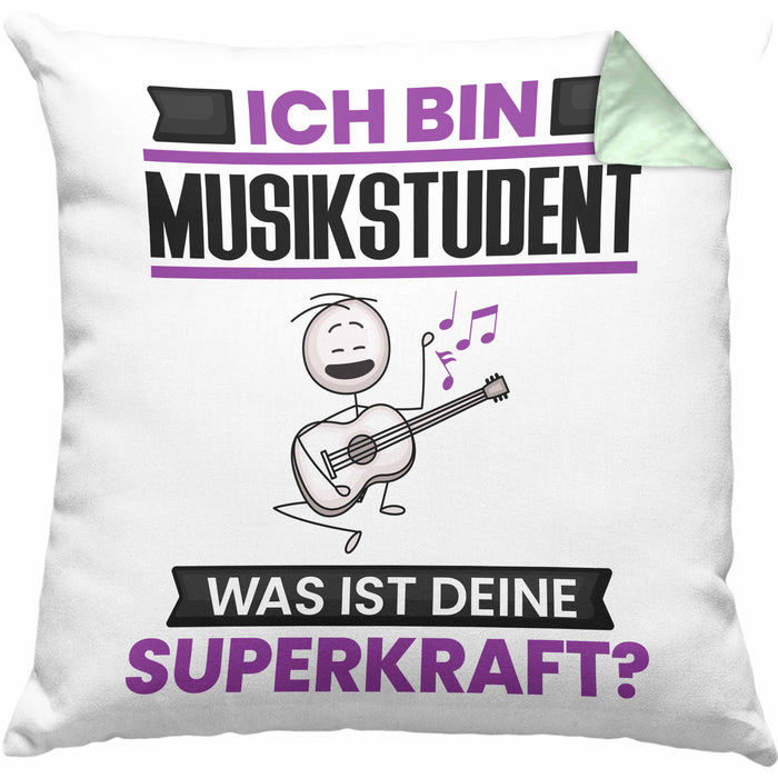 Musikstudent Kissen mit Füllung 40x40 Geschenk für Musikstudent Geburtstag Lustiger Spruch Was Ist Deine Superkraft (Grau) Grün Trendation