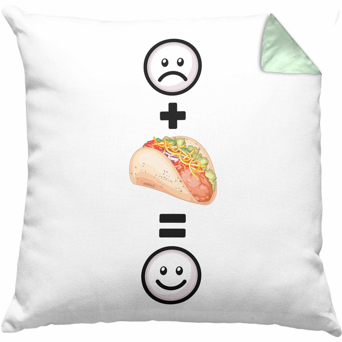 Taco Kissen mit Füllung 40x40 Geschenk für Taco-Liebhaber Lustige Geschenkidee :( + Taco = :) Geburtstag Mexikaner (Grau) Grün Trendation