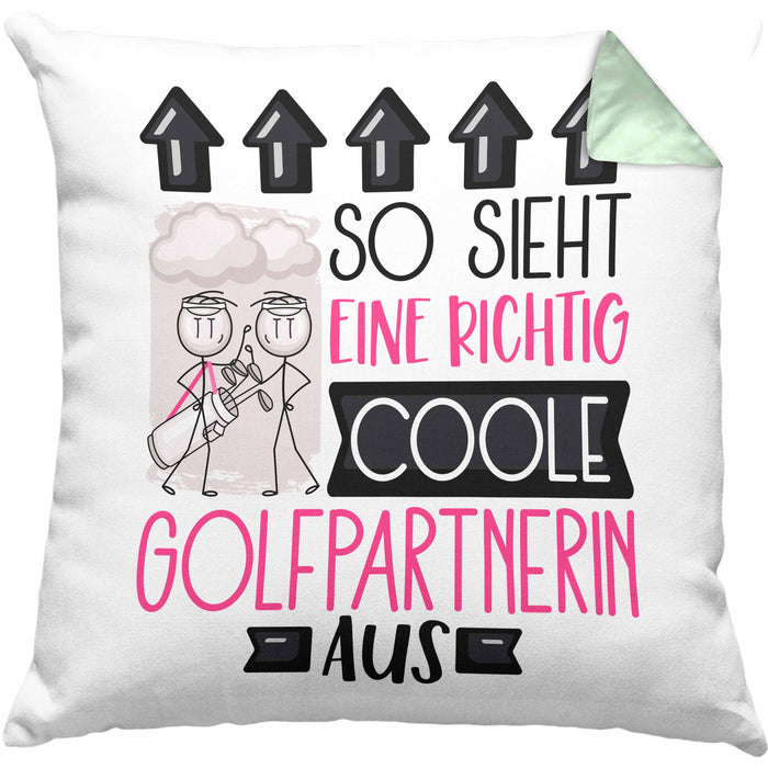 Golfpartnerin Geschenk Kissen mit Füllung 40x40 Lustig Geschenkidee für Golfpartnerin Geburtstag So Sieht Eine Richtig Coole Golfpartnerin Aus Frauen Spruch Golf Golferin (Grau) Grün Trendation