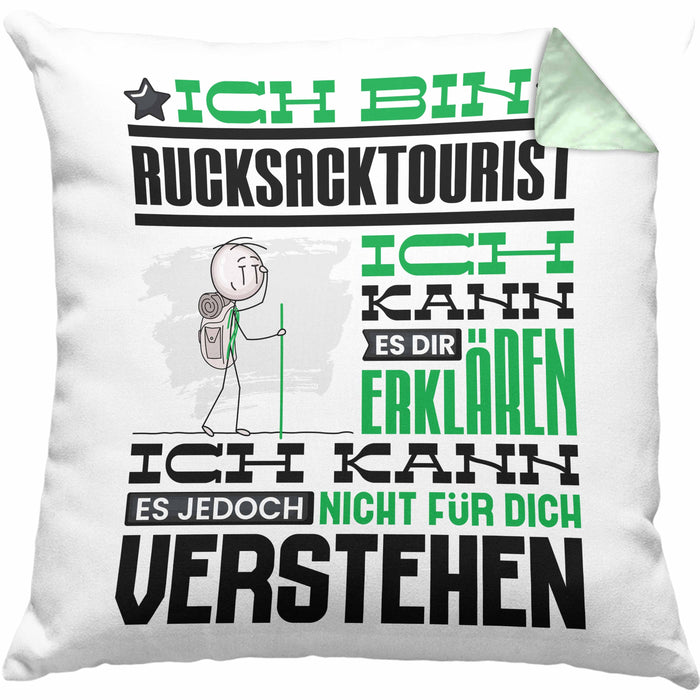 Rucksacktourist Geschenk Kaffee-Kissen mit Füllung 40x40 Geschenkidee für Rucksacktourist Ich Bin Rucksacktourist Ich Kann Es Dir Erklären Jedoch Nicht Für Dich Verstehen Spruch Lustig (Grau) Grün Trendation