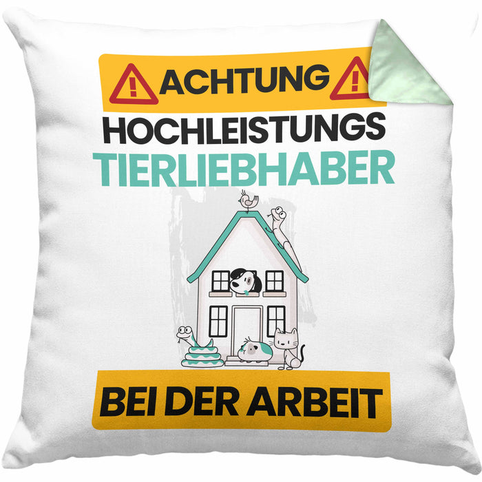Tierwohlhaber Kissen mit Füllung 40x40 Geschenk Lustiger Spruch Geschenkidee für Tierwohlhaber Achtung Hochleistungs Tierwohlhaber Bei Der Arbeit (Grau) Grün Trendation