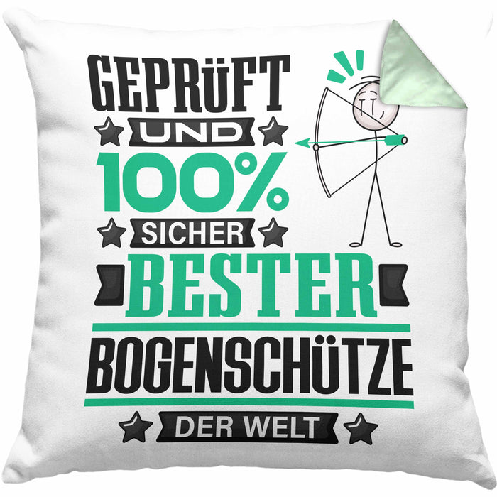 Bogenschütze Geschenk Lustiger Spruch für Bogenschütze Geschenkidee Bester Bogenschütze Der WeltKissen mit Füllung 40x40 (Grau) Grün Trendation