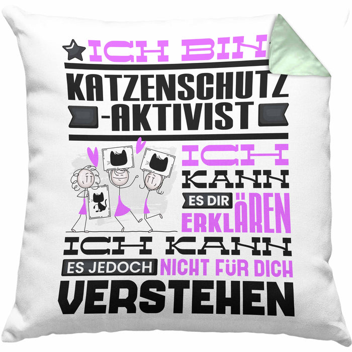 Katzenschutzaktivist Geschenk Kaffee-Kissen mit Füllung 40x40 Geschenkidee für Katzenschutzaktivist Ich Bin Katzenschutzaktivist Ich Kann Es Dir Erklären Jedoch Nicht Für Dich Verstehen Spruch Lustig (Grau) Grün Trendation