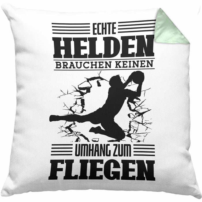 Torwart Kissen mit Füllung 40x40 Geschenk Spruch Lustig Echte Helden Brauchen Keinen Umhang zum Fliegen Geschenkidee Geburtstag Fußball (Grau) Grün Trendation