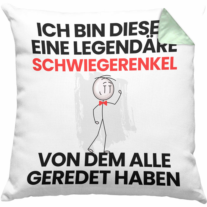 Schwiegerenkel Geschenk Kissen mit Füllung 40x40 Lustige Geschenkidee Geburtstag für Schwiegerenkel Ich Bin Dieser Legendäre Schwiegerenkel Von Dem Alle Geredet Haben (Grau) Grün Trendation