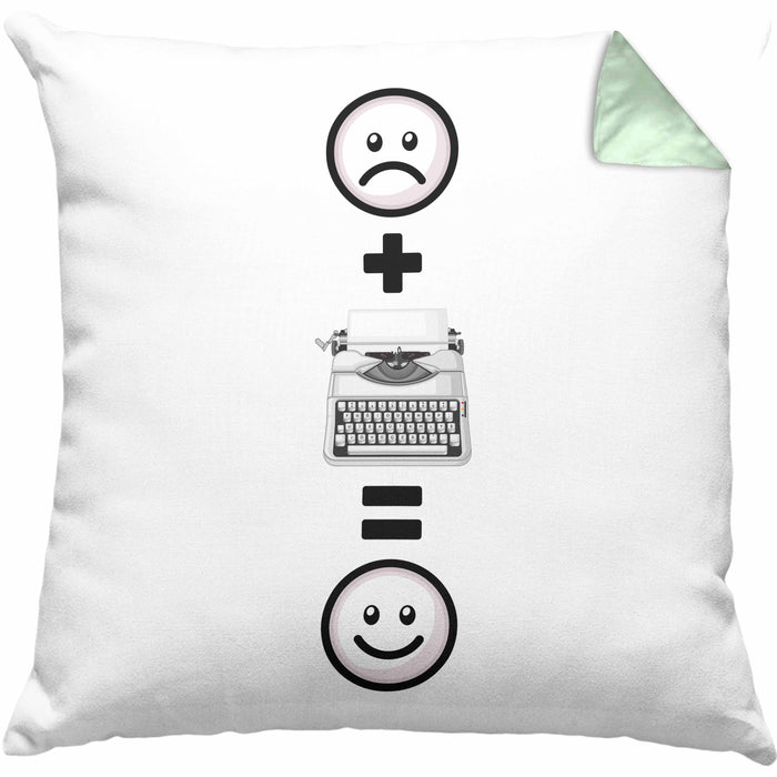 Schreibmaschine Kissen mit Füllung 40x40 Geschenkidee für Schreibmaschinen retro Nostalgiker Geburtstag Lustiges Geschenk :( + Schreibmaschine = :) (Grau) Grün Trendation