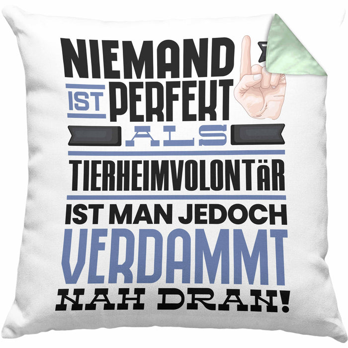 Tierheimvolontär Geschenk Kissen mit Füllung 40x40 Lustige Geschenkidee für Tierheimvolontär Geburtstag Niemand Ist Perfekt Aber Als Tierheimvolontär Ist Man Nah Dran (Grau) Grün Trendation