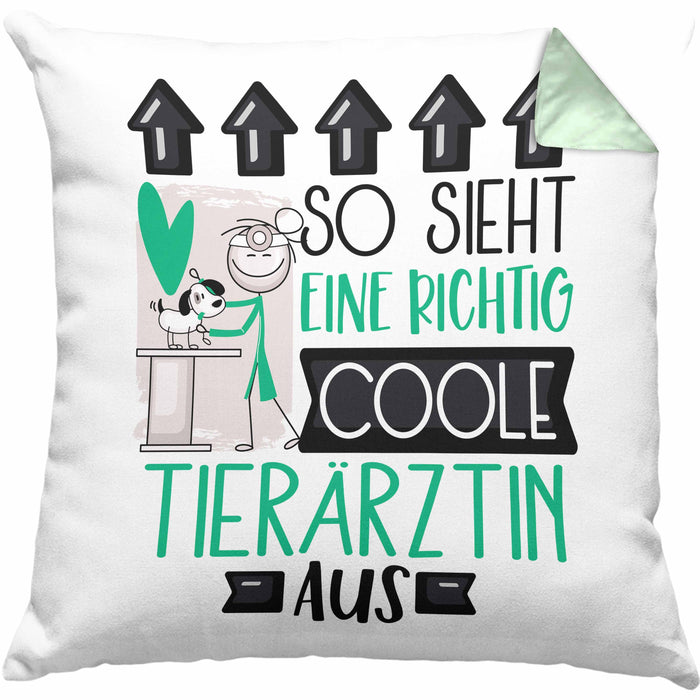 Tierärztin Geschenk Kissen mit Füllung 40x40 Lustig Geschenkidee für Tierärztin Geburtstag So Sieht Eine Richtig Coole Tierärztin Aus Frauen Spruch (Grau) Grün Trendation